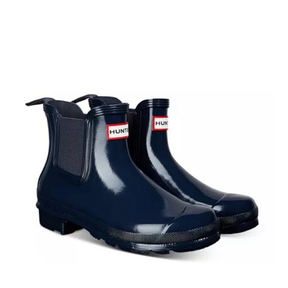 Hunter Original Chelsea Gloss Ankle Rubber Boots 10 Navy Blue - Picture 1 of 8
